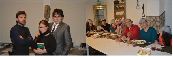 clientes disfrazados preparados para cenar y resolver el misterio