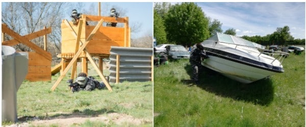 clientes disparando bolas de paintball biodegradables qeu no ensucian el medio ambiente