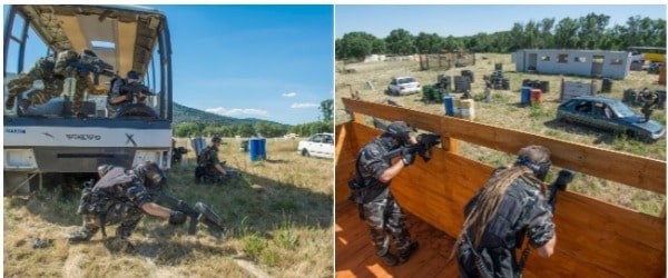 Clientes de una empresa importante de MAdrid realizando una de las actividades que ofrecemos en Gran Paintball Madrid