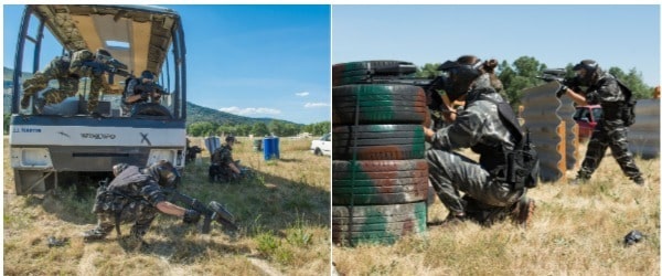 Clientes que cambiaron el dia de paintball porque iba a llover y ahora estan disfrutando de una divertida partida en Gran Paintball Madrid