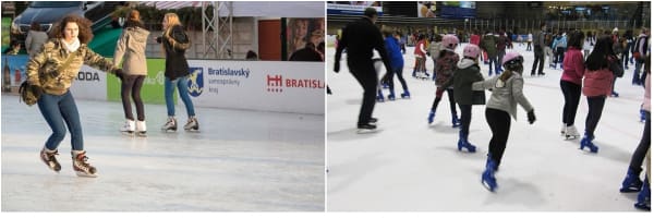 Amigos patinando sobre hielo