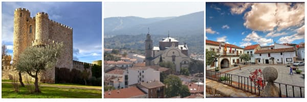 tres fotos de los lugares más emblematicos de san martin de valdeiglesias, uno de los sitios que visitar en Madrid más recomendables