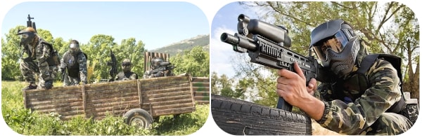 Dos imagenes de las marcadoras de gran paintball madrid