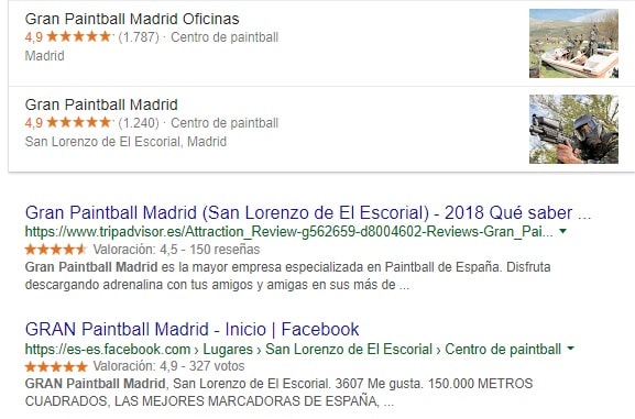 Valoraciones de varios medios de Gran Paintball Madrid