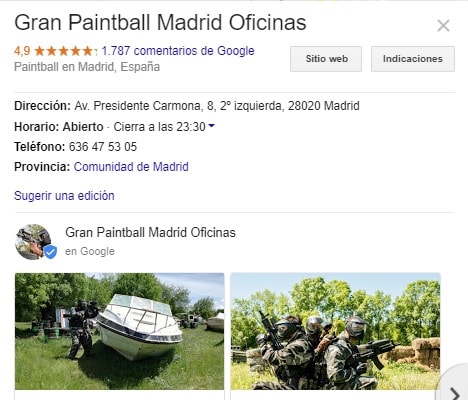 Imagen de las opiniones de gran paintball madrid en google