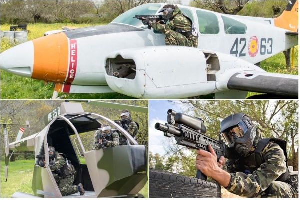 Imagenes de los obstaculos que hay en el paintball del el escorial, en concreto el avion y el helicoptero