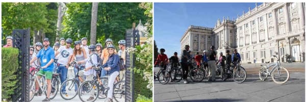 Amigos disfrutando de una gran experiencia haciendo un tour en bicicleta por Madrid